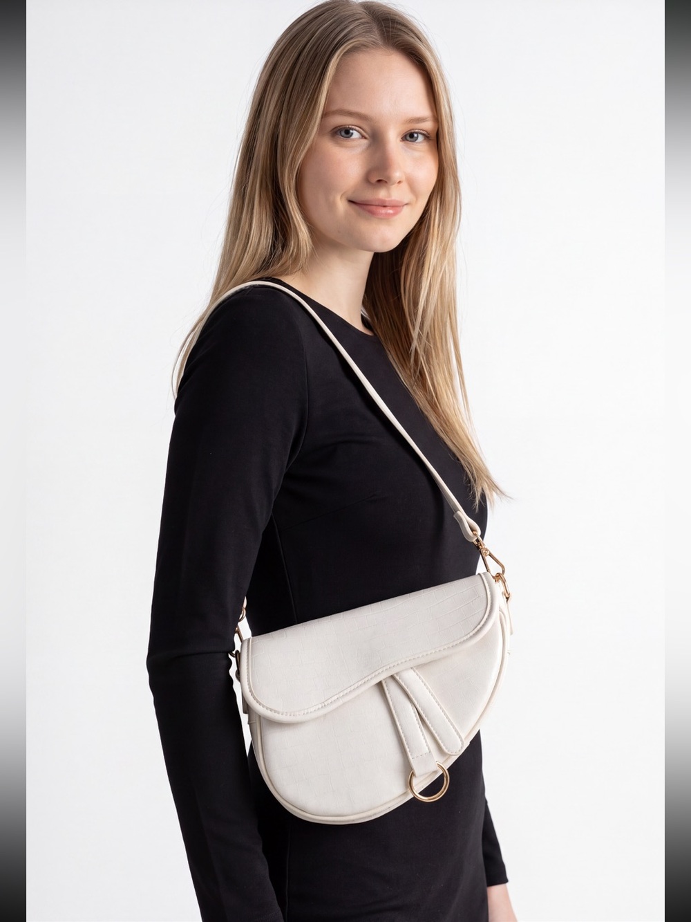 Nasty Gal White Croc Saddle Crossbody Shoulder Bag NEW retail $60